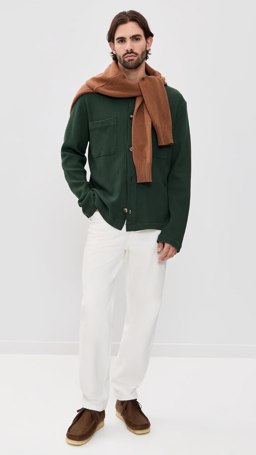 Frescobol Carioca Men's Preto Cotton Waffle Overshirt Jacket - Image 3