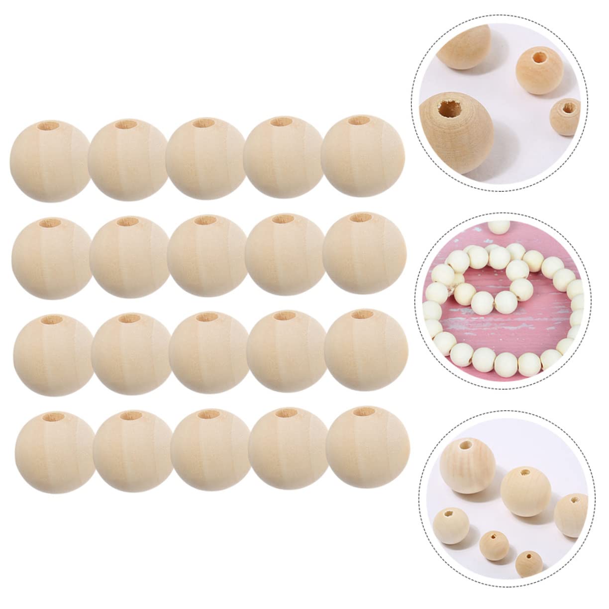 Hohopeti Cuentas Lisas de Sueltas Madera 100 Diy Suaves Agujeros Ideales, para Manualidades, Bisutería para Pulseras y Collares