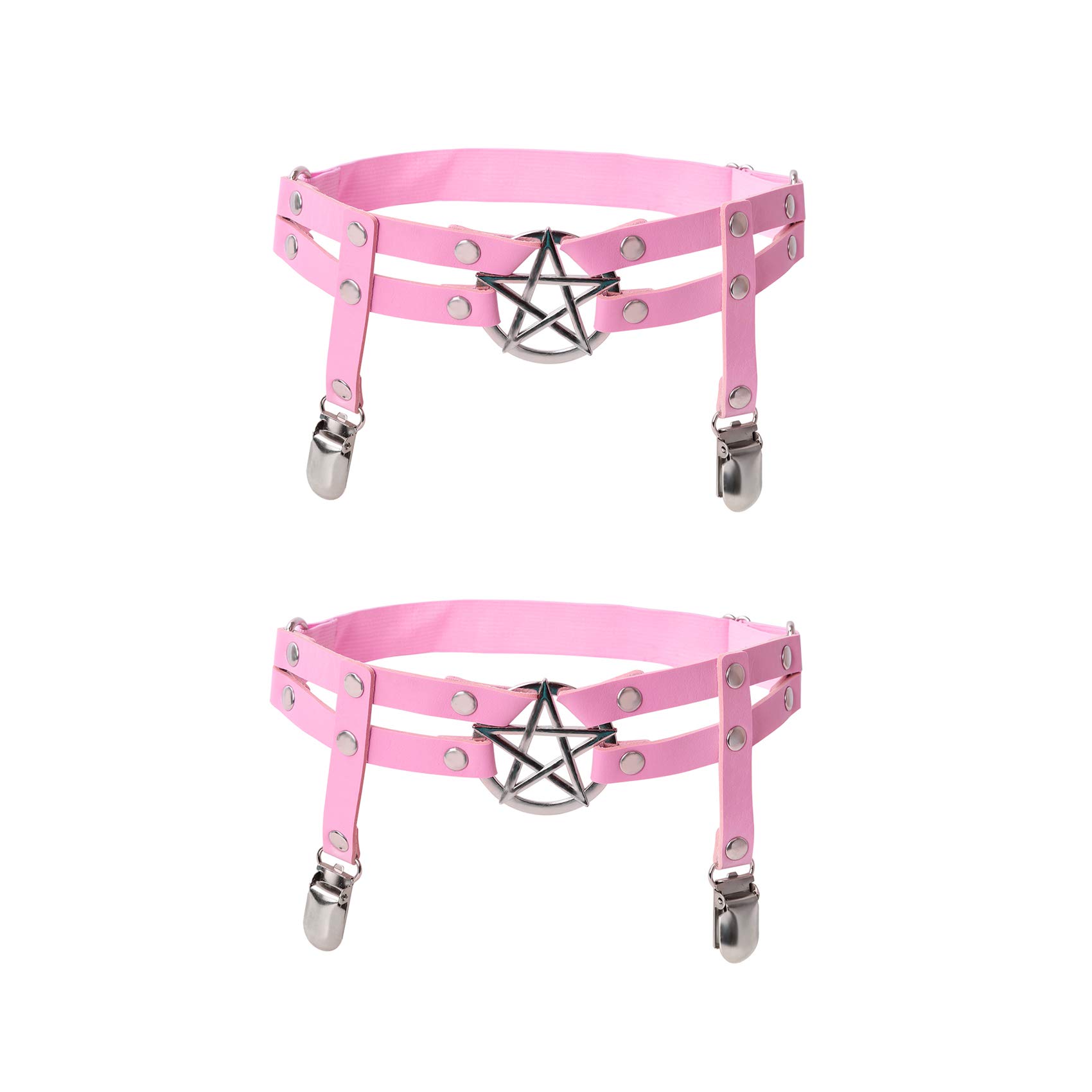 2pcs Adjustable Star-Shaped Leg Garter with Anti-Slip Clips, Elastic Gothic Thigh Ring Garter for Women and Girls