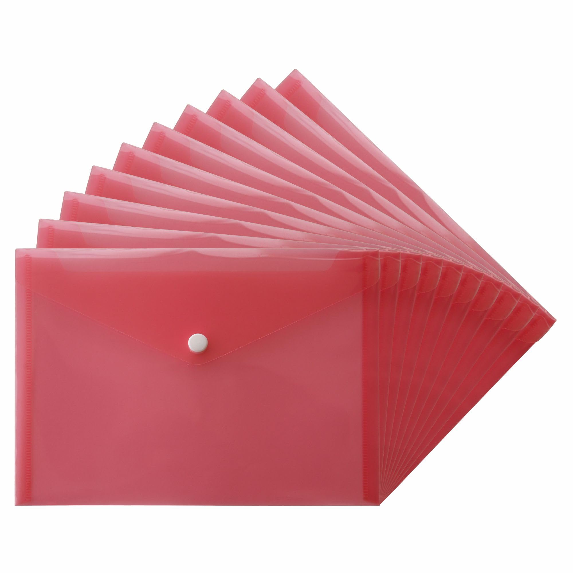 M1SS A5 Document Wallets Pack of 30 – Transparent Plastic File Folders with Secure Snap Button Closure, Waterproof Document Holder, Strong Precision Welded Design for School, Office & Storage (Red)