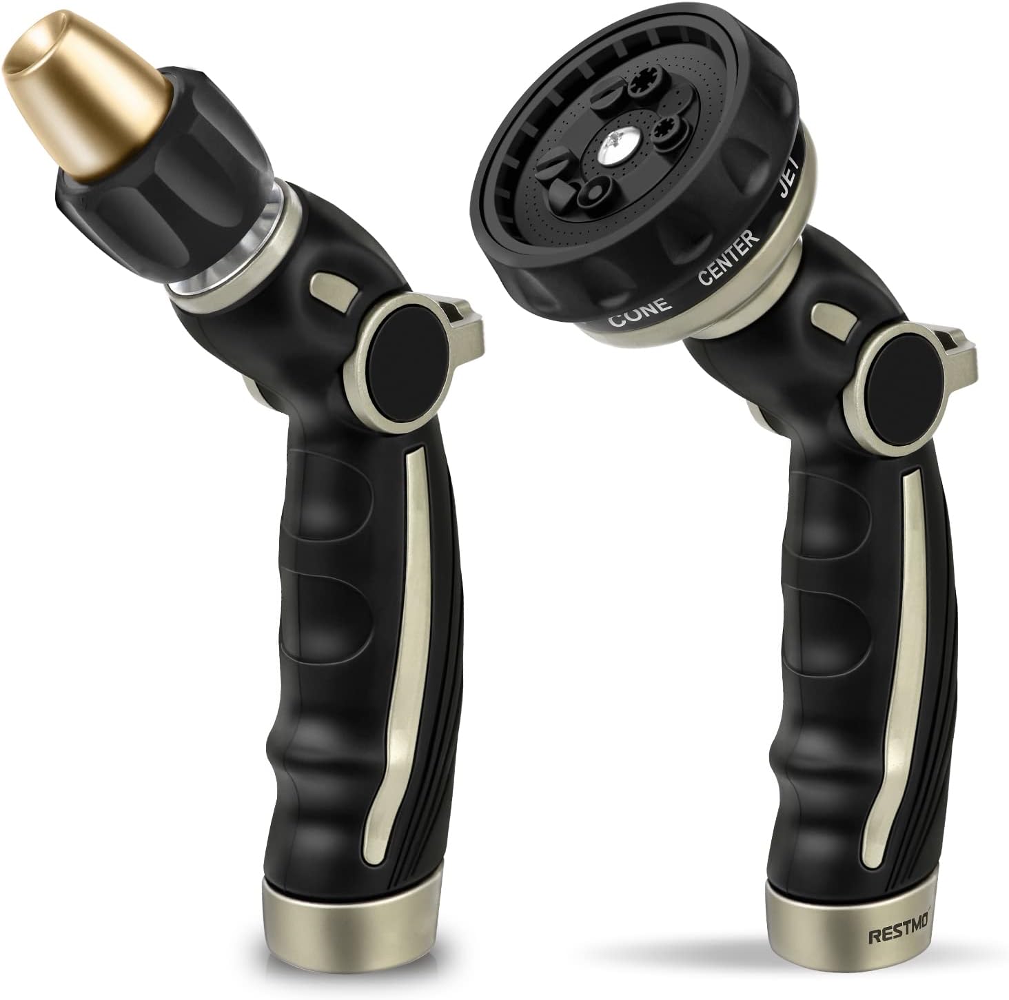 RESTMO High Pressure Hose Nozzle Sprayer, Heavy Duty Brass Head, Metal Water Hose Nozzle for Car Washing, Garden Cleaning, Lawn and Plant Watering, Adjustable Thumb Flow Control