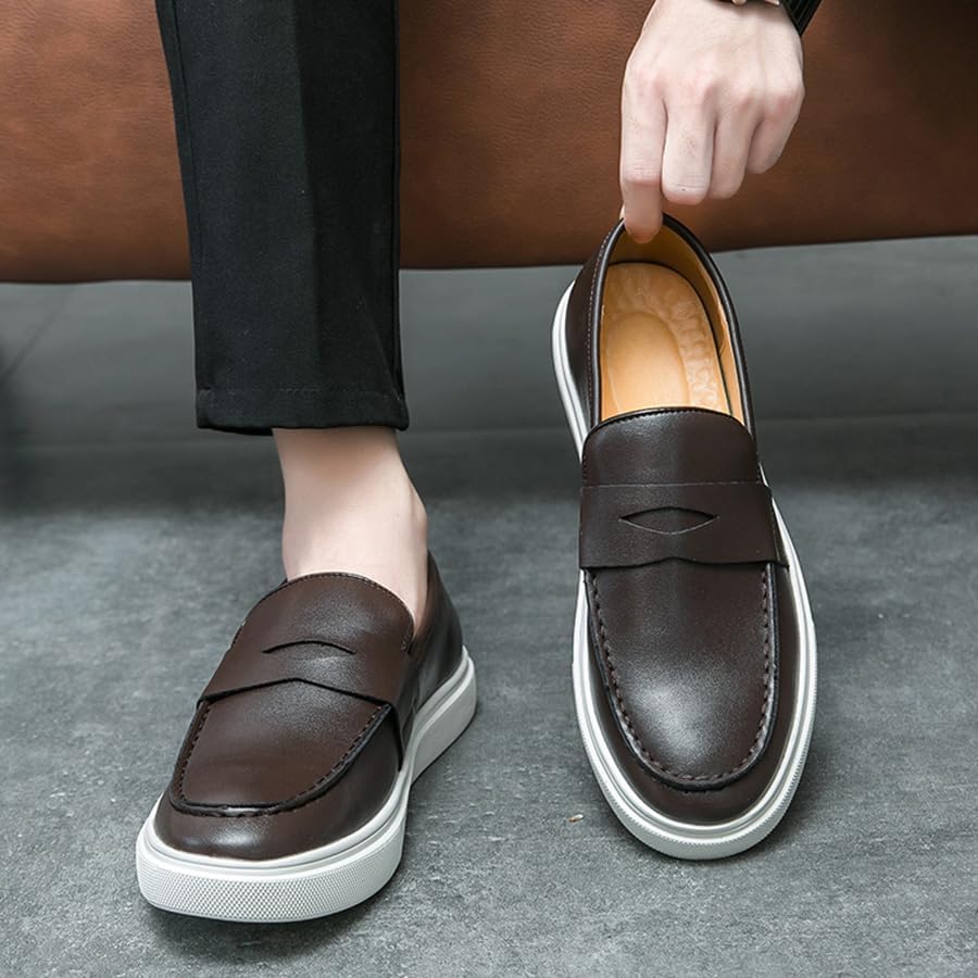 Men's Casual Dress Loafers & Slip-Ons Shoes Classic Hands Free Penny Formal Loafers Lightweight PU Leather Round Toe, Non Slip Business Shoes - Image 4