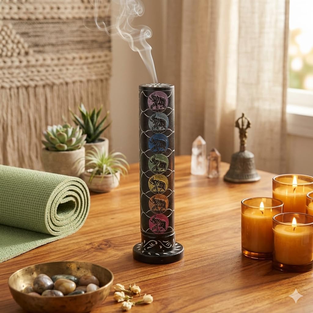 Ajuny Incense Stick Holders Ash Catchers Holder with Elephant Design for Yoga Meditation Aromatherapy & Home Fragrance Decor - 10.5 Inch