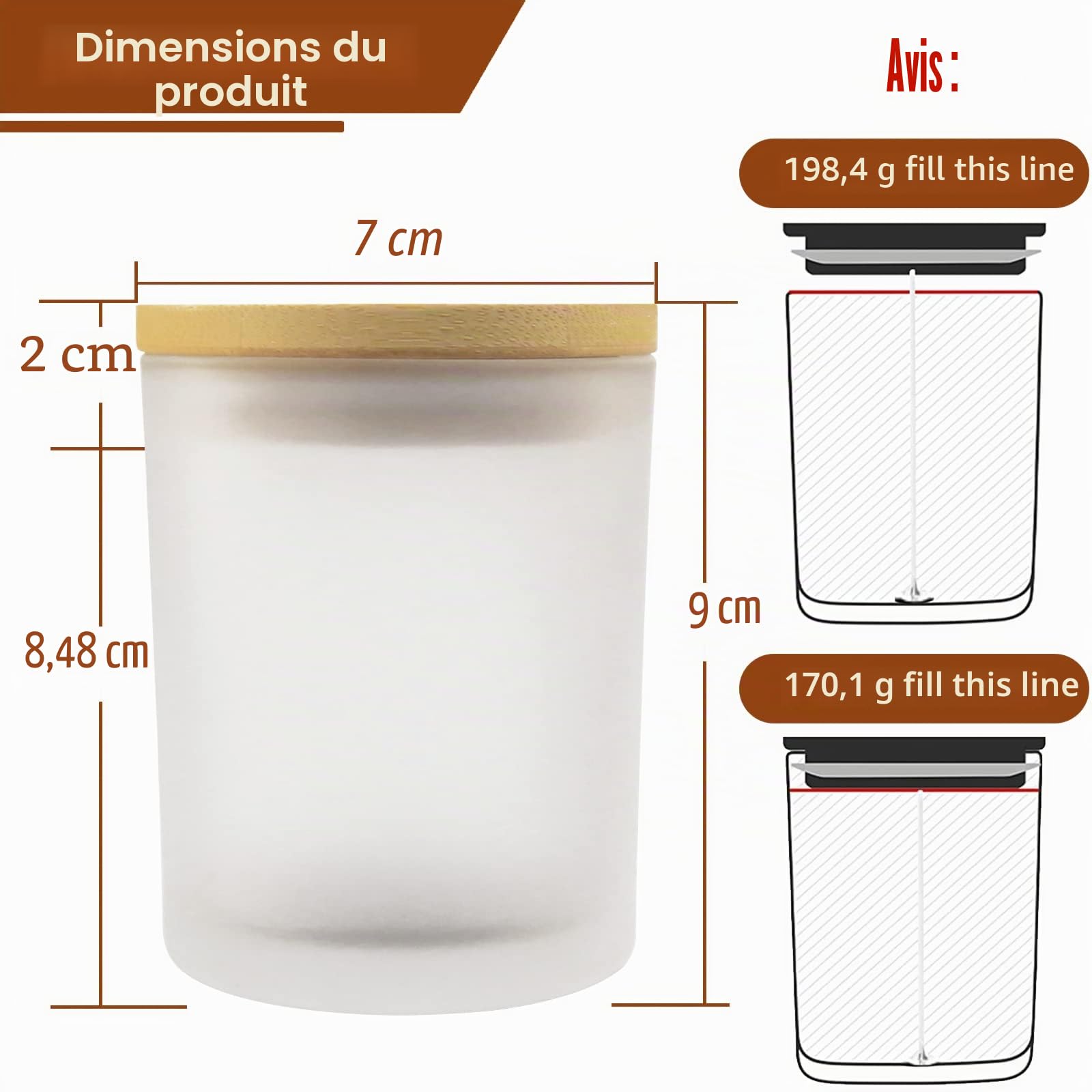 CONNOO Lot de 15 pots à bougies vides givrés de 200 ml avec couvercles en bambou et étiquettes adhésives pour la fabrication de bougies