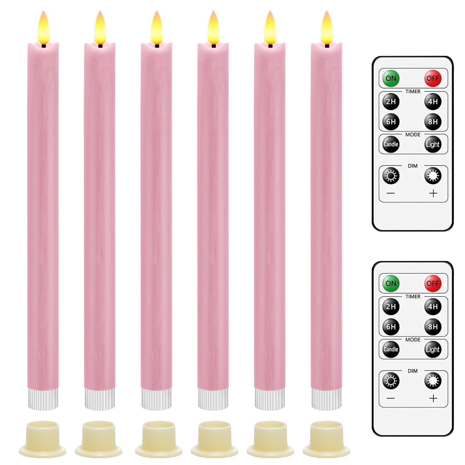 AiiBowy LED Candles [Set of 6] Flameless Candle, 24-Hour Timer Function with Remote Control, Battery Operated with 3D Flame, LED Taper Candles, for Home Decoration, Christmas Party - Pink