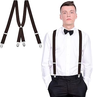 Mens Braces Trousers Braces, X Shape Trousers Braces for Men Heavy Duty Suspenders with Metal Clips Elastic Adjustable Mens Braces for Father's Day, Halloween