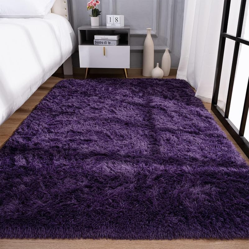 Image of Plain Fur Rugs for Home and Office 6x9 Feet Deep Purple