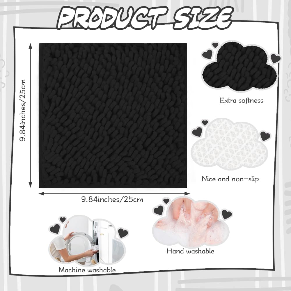 Gosodeny 10'' Locker Rug Black School Cute Locker Decor with Anti-Slip Backing Chenille Material Furry and Cute Style Locker Accessories