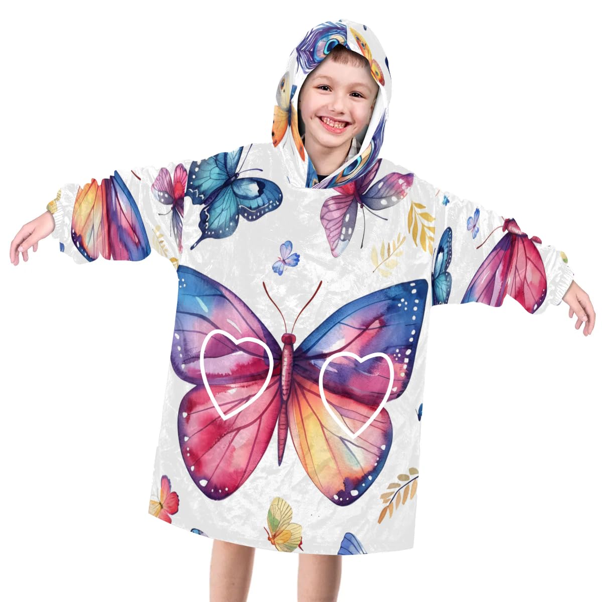 Wearable Blanket Hoodie for Kids, Minuscule butterfly Fleece Sweatshirt Blanket Oversized Blanket Sweatshirt with Pocket Flannel Warm Hooded Blanket 6-10 Year Old Girl Boy Gift, One Size