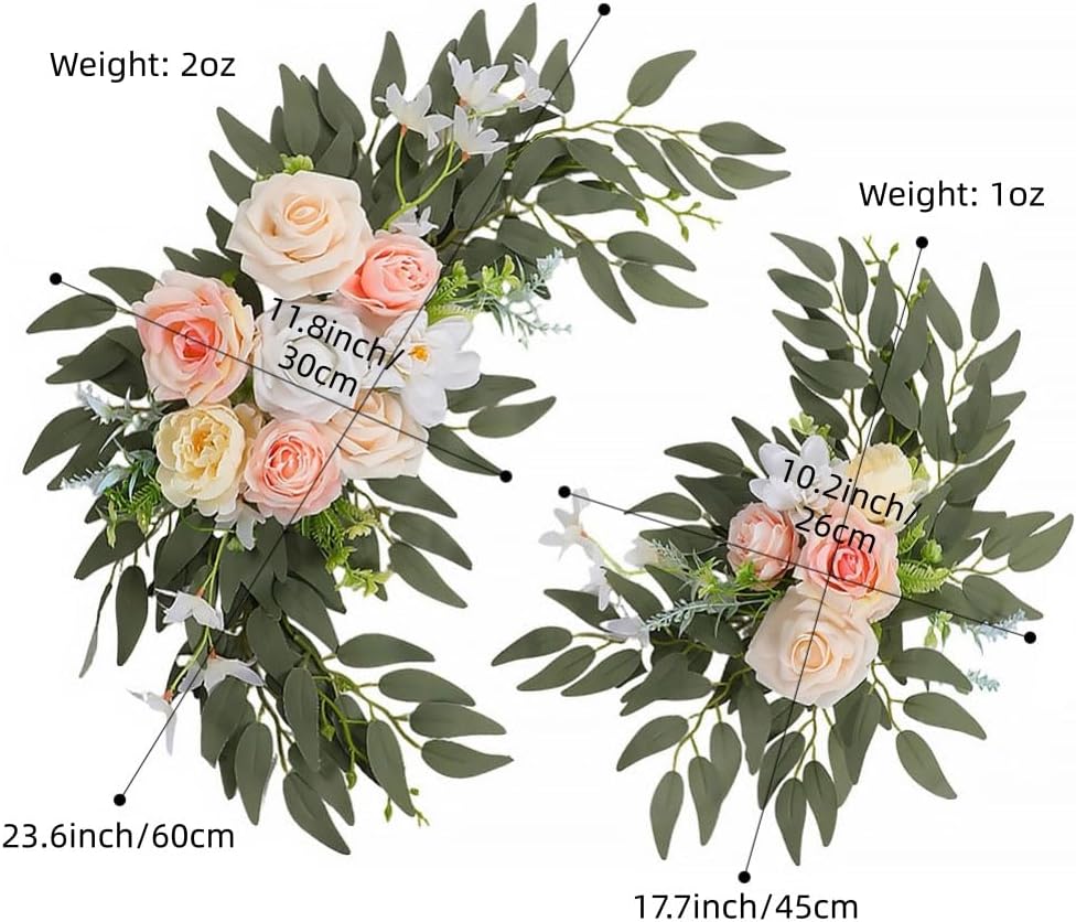 Pink Artificial Rose Flower Swag (Set of 2) Floral Swag Flower Arrangement Wedding Arch Welcome Sign Ceremony Anniversary Birthday Party Bridal Shower Backdrop Home Decoration Pink