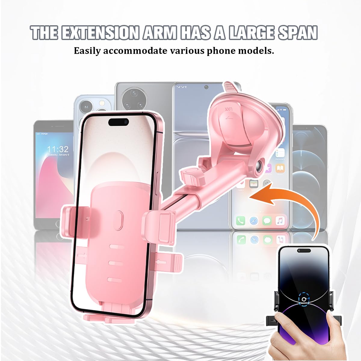 Soporte para teléfono de coche, manos libres, ventosa fuerte, soporte para teléfono celular con gancho de ventilación de aire, soporte interior para teléfono inteligente, ajuste universal