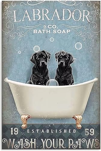 Cartel de metal divertido para perro labrador negro Labrador Co.Bath Jabón Poster Cafe Sala de estar Baño Cocina Hogar Arte Decoración de Pared