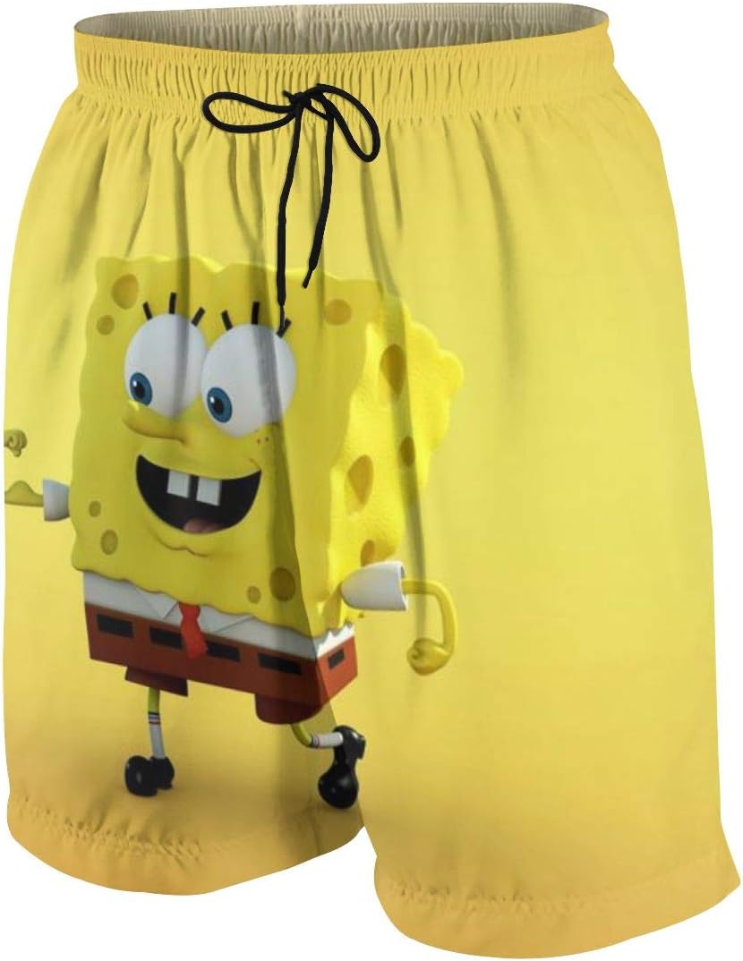 Swim Trunks Spongebob Squarepants Quick Dry Beach Board Shorts Bathing Suit with Side Pockets for Teen Boys
