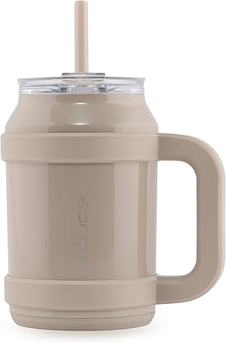 REDUCE Vaso reutilizable de 32 onzas con asa, botella de agua de acero inoxidable aislada para el hogar, gimnasio u oficina, popote o tapa abatible
