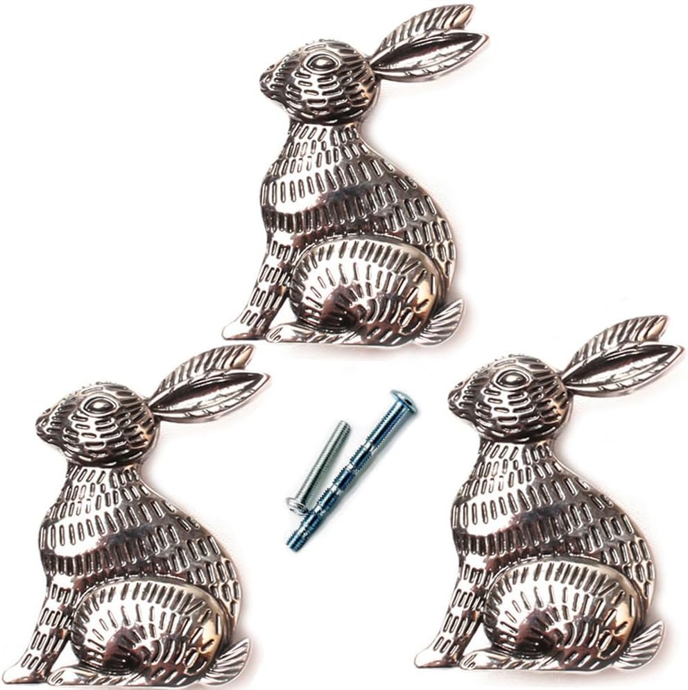 3Pcs Metal-Golden-Rabbit-Drawer-Knobs, Vintage-Animal-Dresser-Pulls, Kids-Cute-Bunny-Cabinet-Knob, Unique-Furnitures-Decor-Handles (Golden)