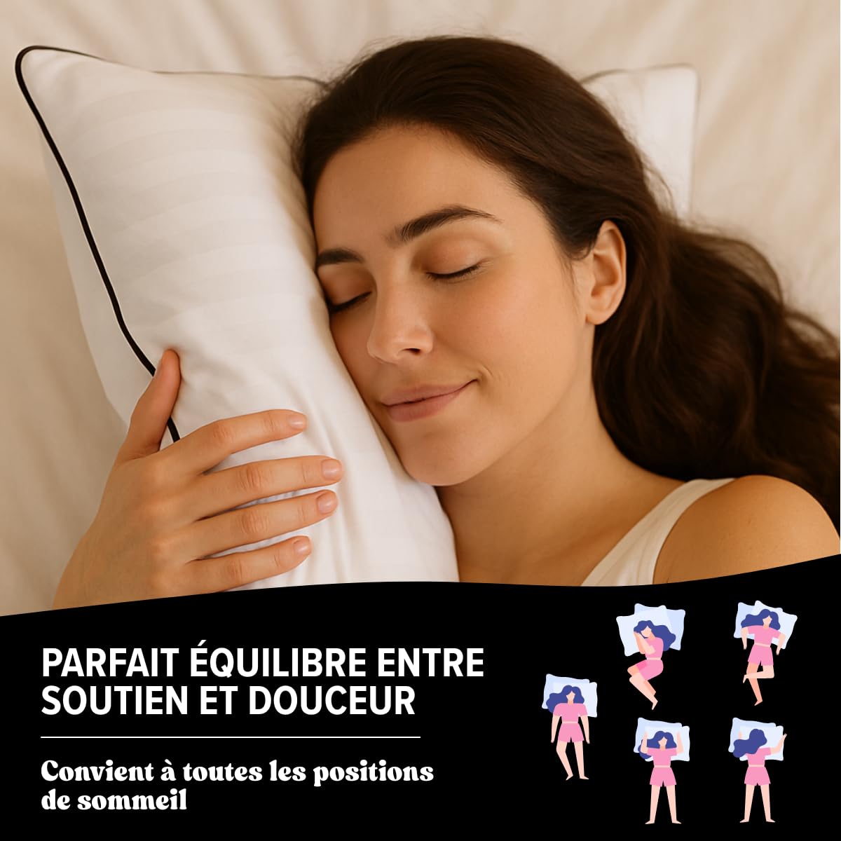 DREAMWAY Oreiller 60x60 cm Lot de 2 Oreillers Carrés | Confort Moelleux, Qualité Hôtelière, Respirant et Hypoallergénique, Idéal pour Dormeurs sur Le Côté, Le Dos et Le Ventre