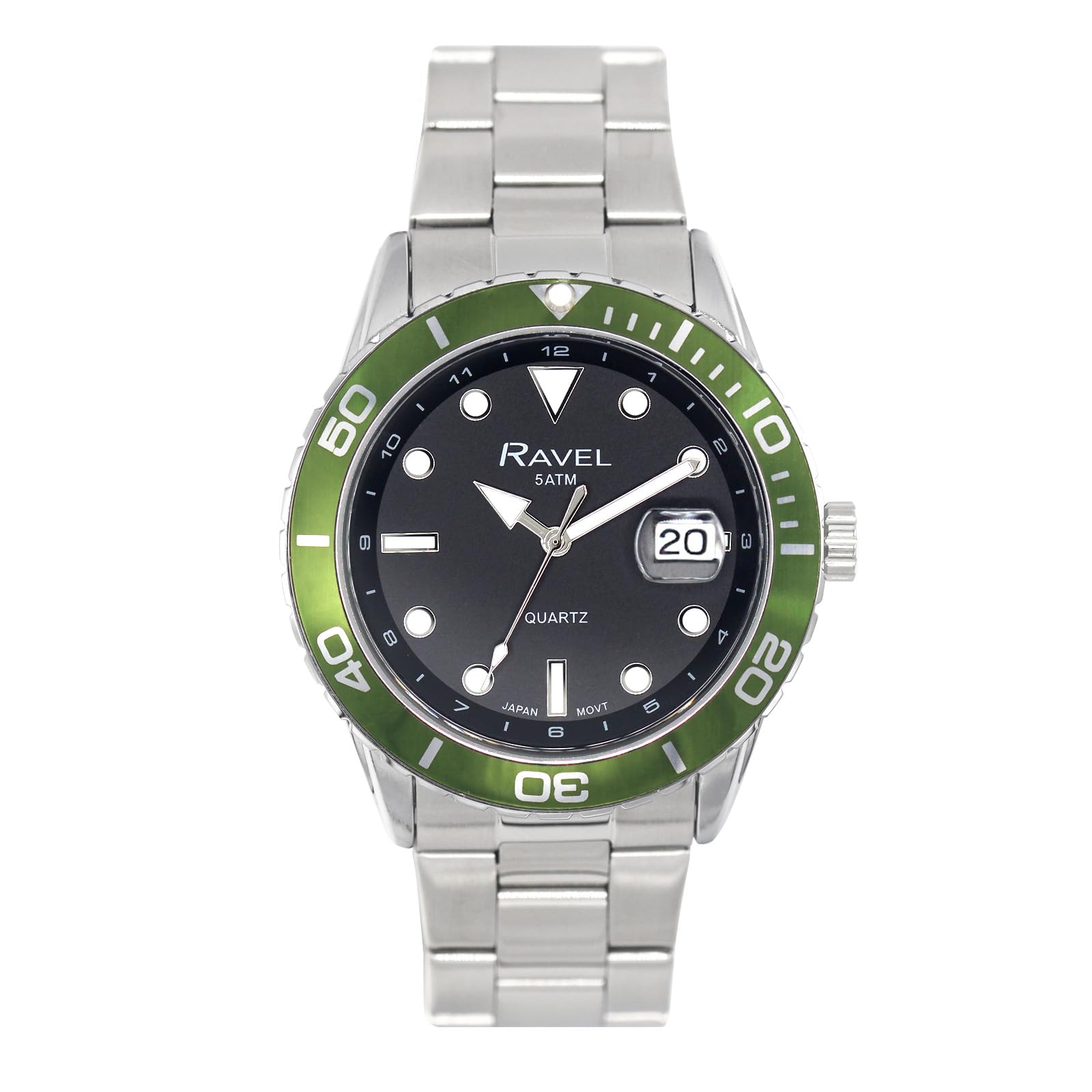 Ravel Plus - Orologio da Uomo Rotondo 42 mm con Calendario e Impermeabilità 5 ATM, Lunetta Girevole Unidirezionale e Vetro Zaffiro con Rivestimento Protettivo - Analogico Quarzo - RPD-09-12