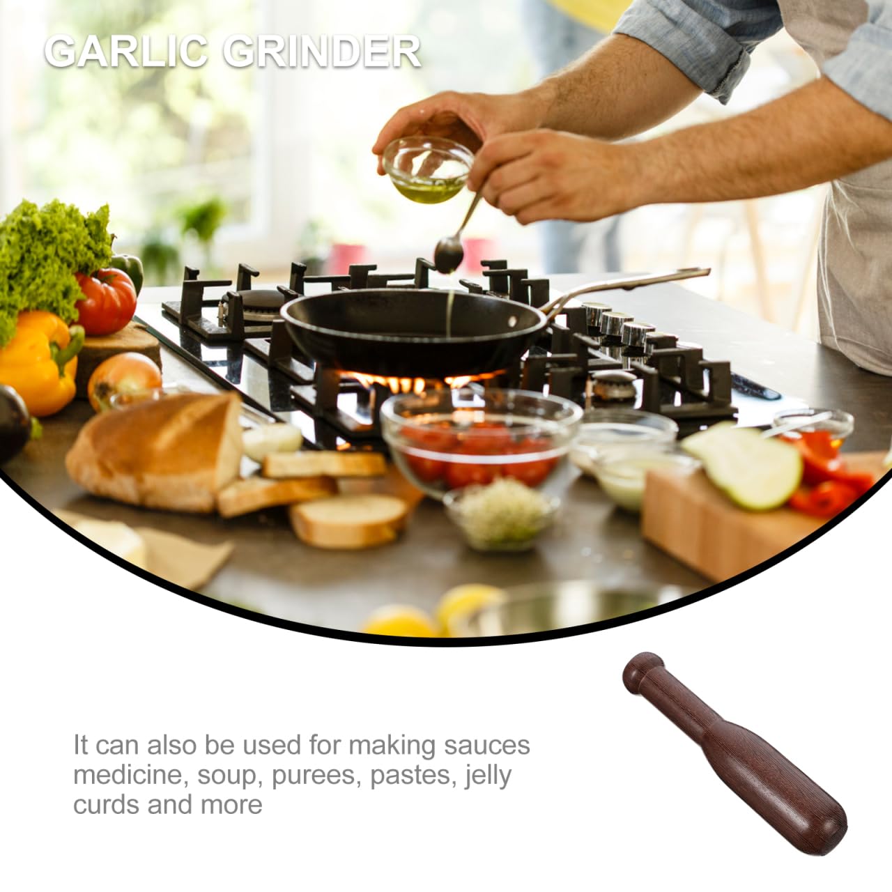 1pc Wooden Garlic Grinding Rod Ergonomic Kitchen Utensil for Food Masher Garlic Pestle for Sauces Purees and More Elegant Design Space-Saving Tool