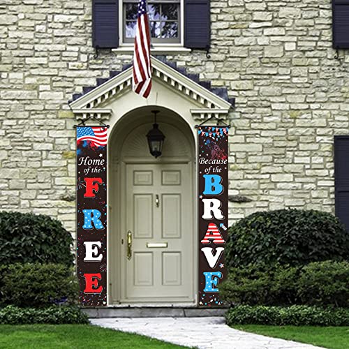 Kire 5Pack Black 4Th Of July Decorations - 5 In 1 Sets Including 2Pieces Porch Sign Banners “Home Of The Free” And “Because Of The Brave” , 1Pieces 4Th Of July Decor Hanging Banner, 1Ps 4Th Of July Garden Flag Includes 1Ps Bracket For Yard Indoor Outdoor #TOP4