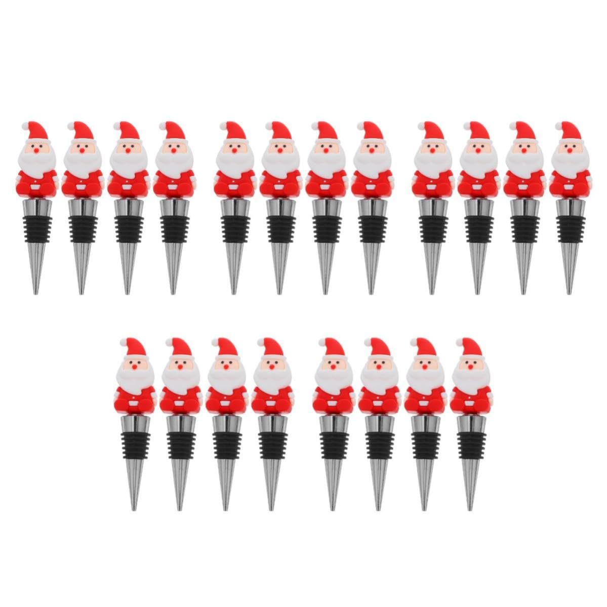 TOYANDONA 20 Piezas Tapón de Vino de Papá Noel Rojo para Fiesta Navideña | Pvc y Aleación de Aluminio, Sellado para Conservar Sabor, Detalle Festivo para Familia y Amigos