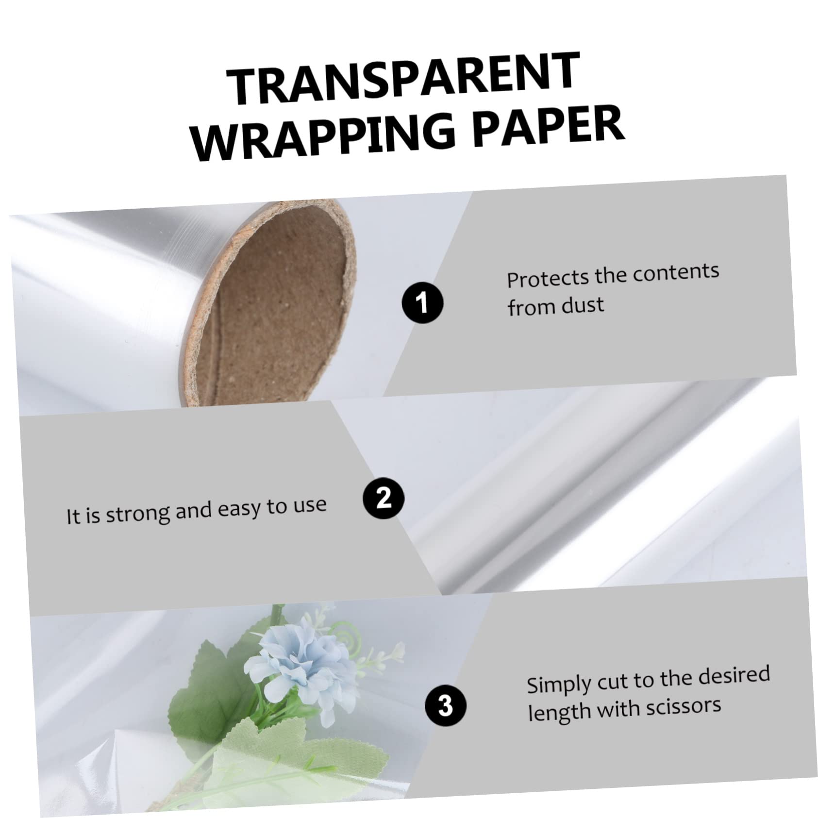 Rollo Celofán de Transparente Bopp Envolver Regalos | 1 Rollo, Corte a Medida, para Ramos y Cestas, Uso en Manualidades y Presentaciones
