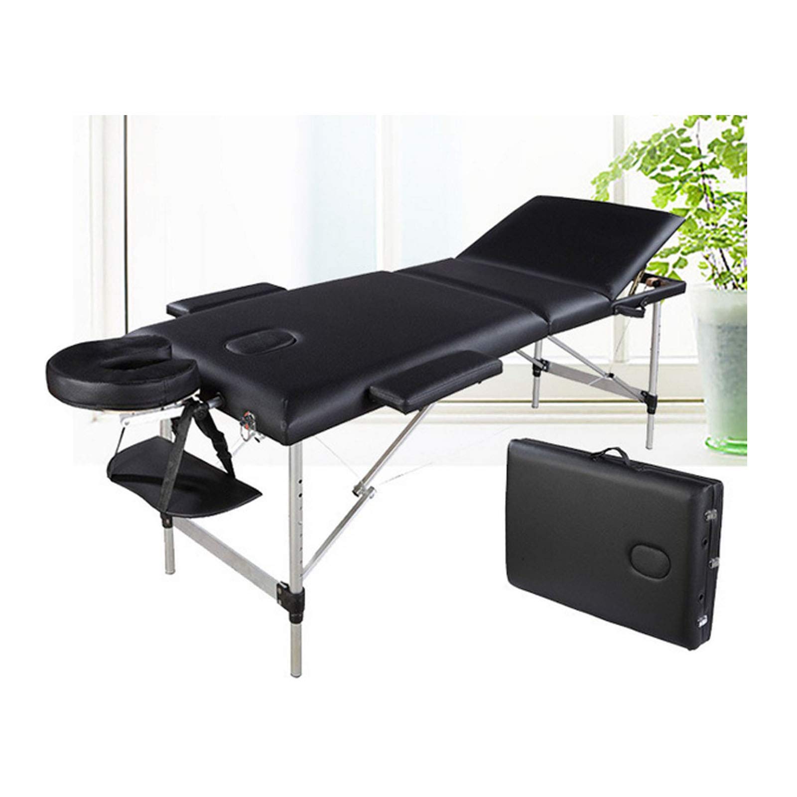 Huini Height Adjustable Massage Table, Portable Folding Lightweight 3 Zone Aluminum Legs, Black