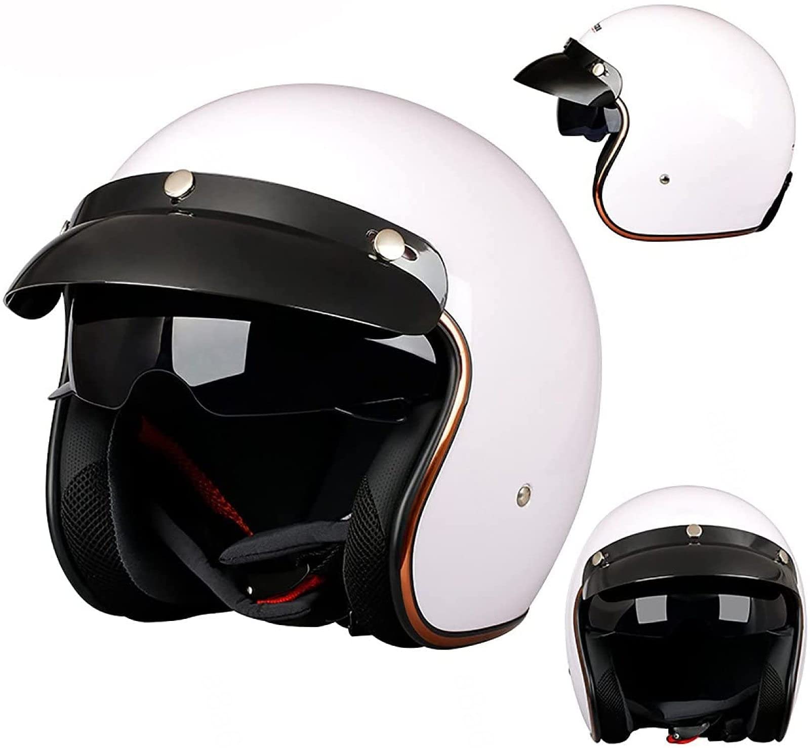 Casque jet moto EBAYIN XL | Casque ouvert style rétro 3/4 noir pour chopper et scooter quatre saisons