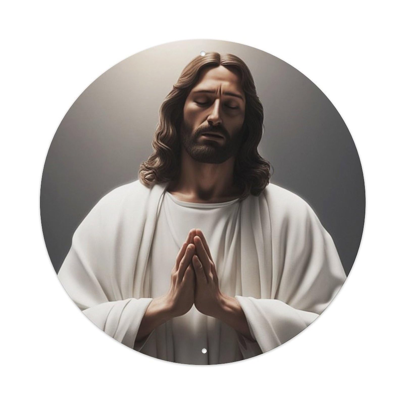 Jesus Is Praying Religious Poster Vintage Metal Tin Sign Plaque Wall Decor for Cafe, Club, Garden Round Metal Poster 8x8Inch