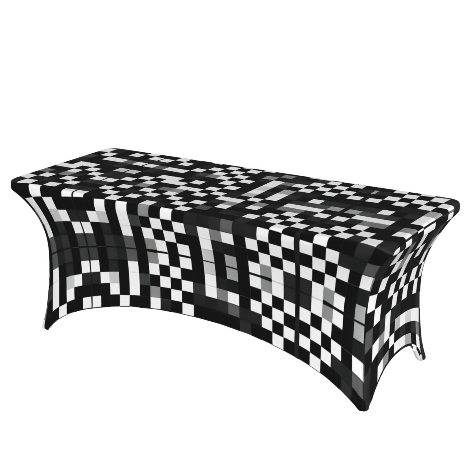 Housses de table rectangulaires extensibles en élasthanne à motif carreaux noir et blanc 1,8m