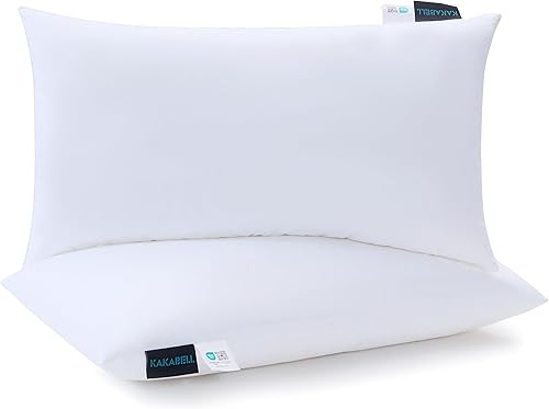 KAKABELL Almohadas de 16 x 26 pulgadas (paquete de 2, blanco), funda 100% algodón, alternativa al plumón para cama y sofá, almohadas decorativas