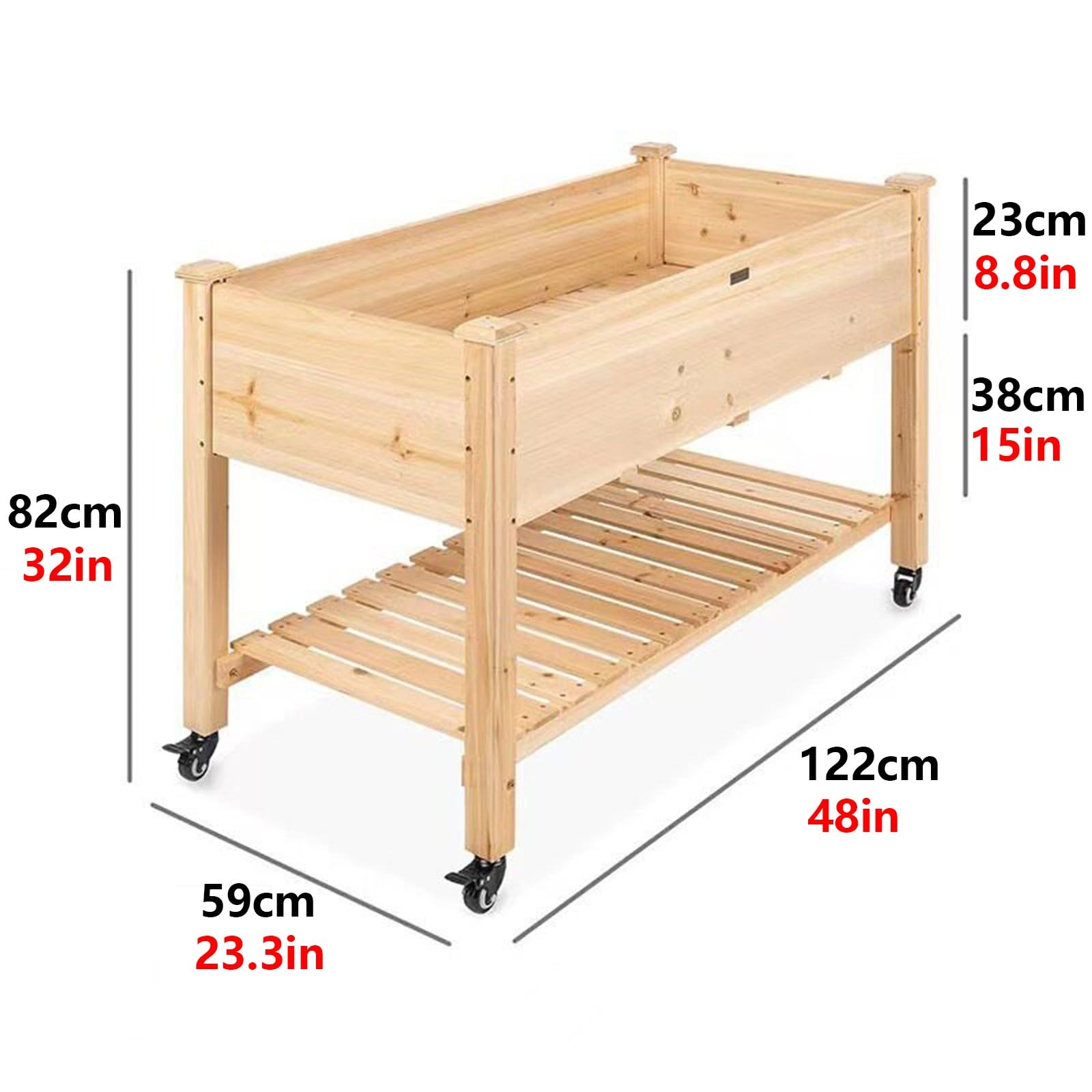 Jardinera Elevada de Madera Con Estante de Almacenamiento, Jardinera Independiente for Uso Interior y Exterior, Combina Almacenamiento y Plantación,For Balcones | Brown