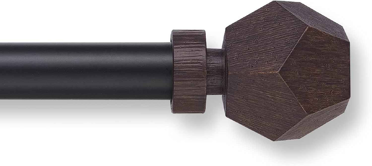 MODE Premium Collection 1 1/8" Diameter Curtain Rod Set with Geo Curtain Rod Finials and Steel Wall Mounted Adjustable Curtain Rod, Fits 72” to 144” Windows, Matte Black and Dark Brown