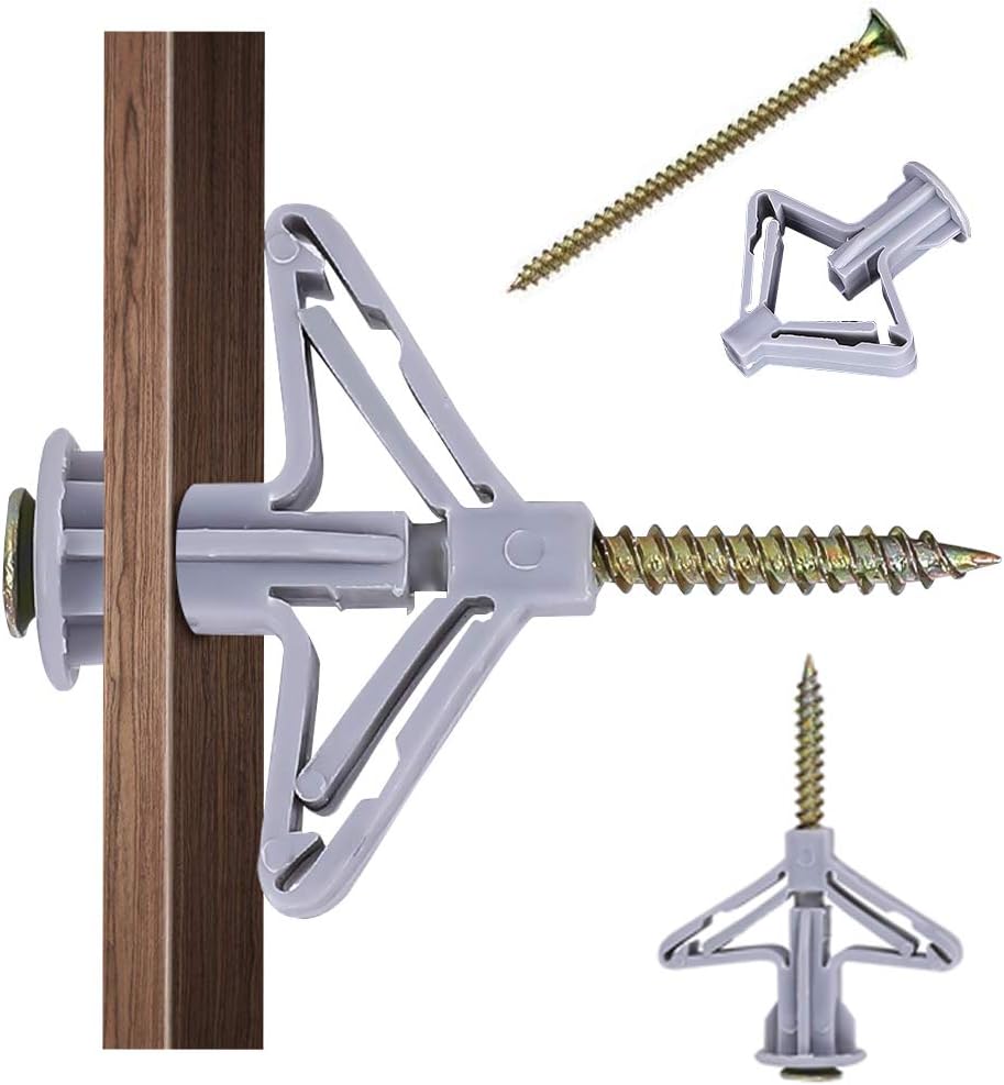 Hollow-Wall Anchors, Drywall Anchor kit with Screws, Self-Drilling Hollow Wall Anchor, Grey, 65Lbs (One Size, Anchor 50pcs+Screw 50pcs)