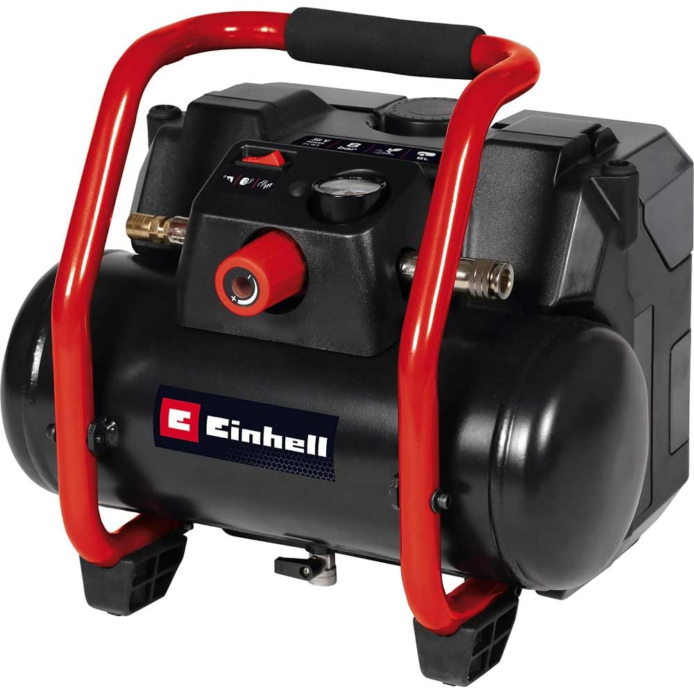 Einhell Kompresor akumulatorowy TE-AC 36/150 Li OF-Solo Power X-Change (36 V, 8 bar max., zbiornik 6 l, pojemność pompowania 150 l/min, manometr, bez smarowania, bez akumulatora)