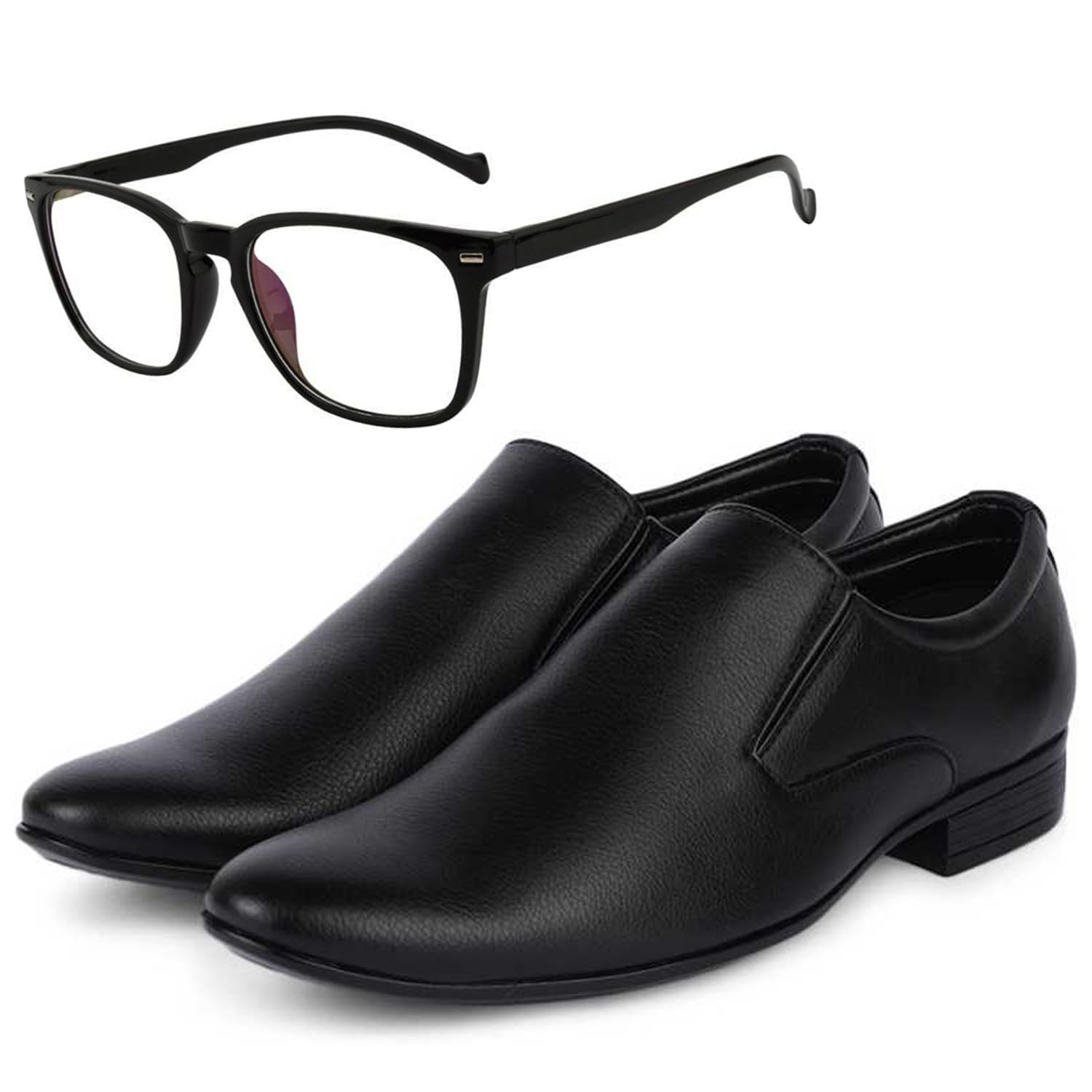 Stylish Men's Synthetic Leather Black Formal Shoes with Free Unisex Campter Black Sunglasses/Office Shoes/Suit Shoes/Dress Shoes/Party Shoes-image-8