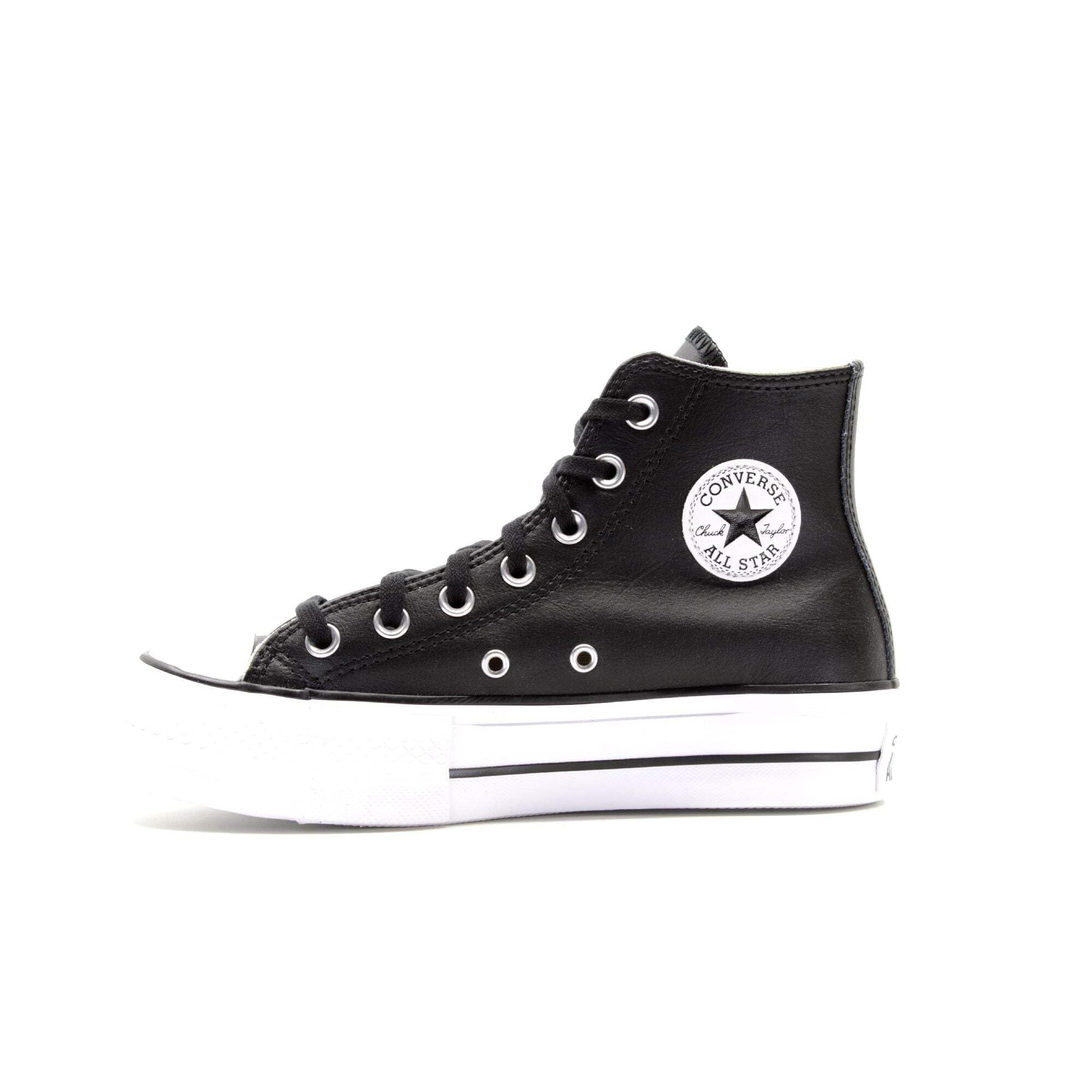 Converse Womens Leather Lift Hi Top Trainers, Black/White, Size 5, Women
