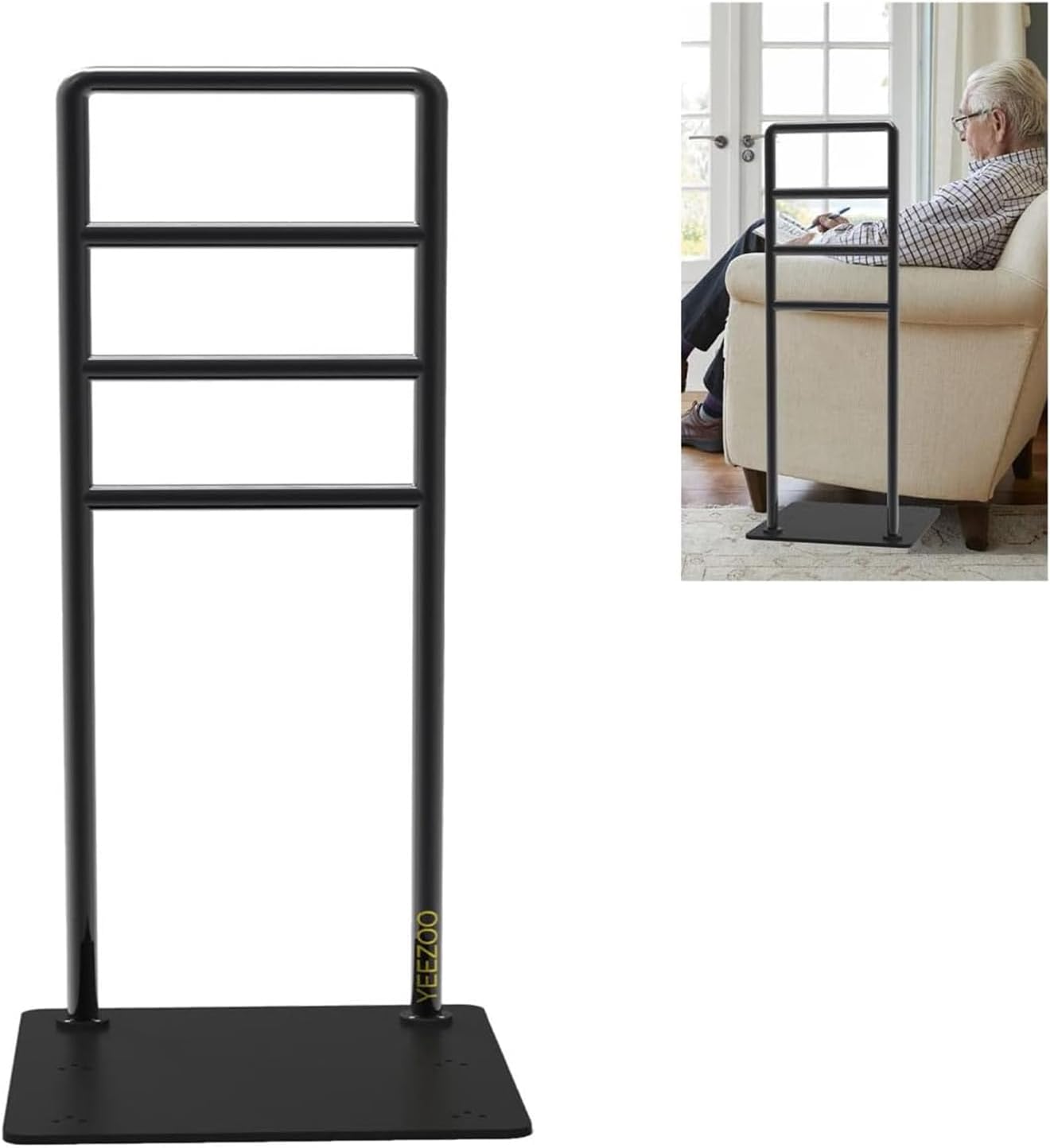 YEEZOO Chair & Couch Stand Assist bar, Stand Assist Rail with Non-Slip Covers, Four Heights Heavy Duty Assist bar for Seniors Elderly, Adults and Others who Need Extra Help(Polished Black)