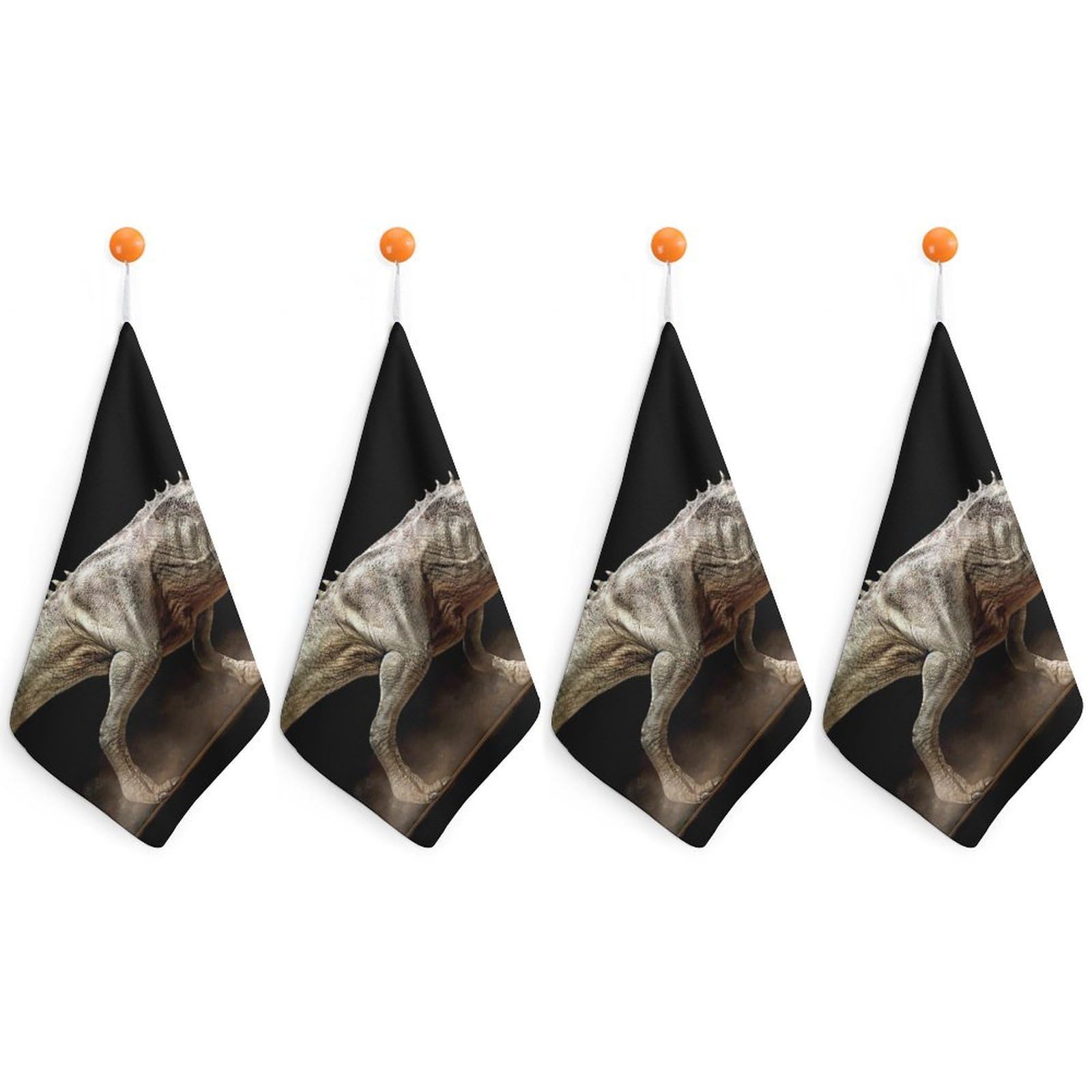 LWORZIIB 4 Piece Hanging Hand Towels, Dinosaur Rex Tyrannosaurus Small Dry Hand Towel for Kitchen Bathroom