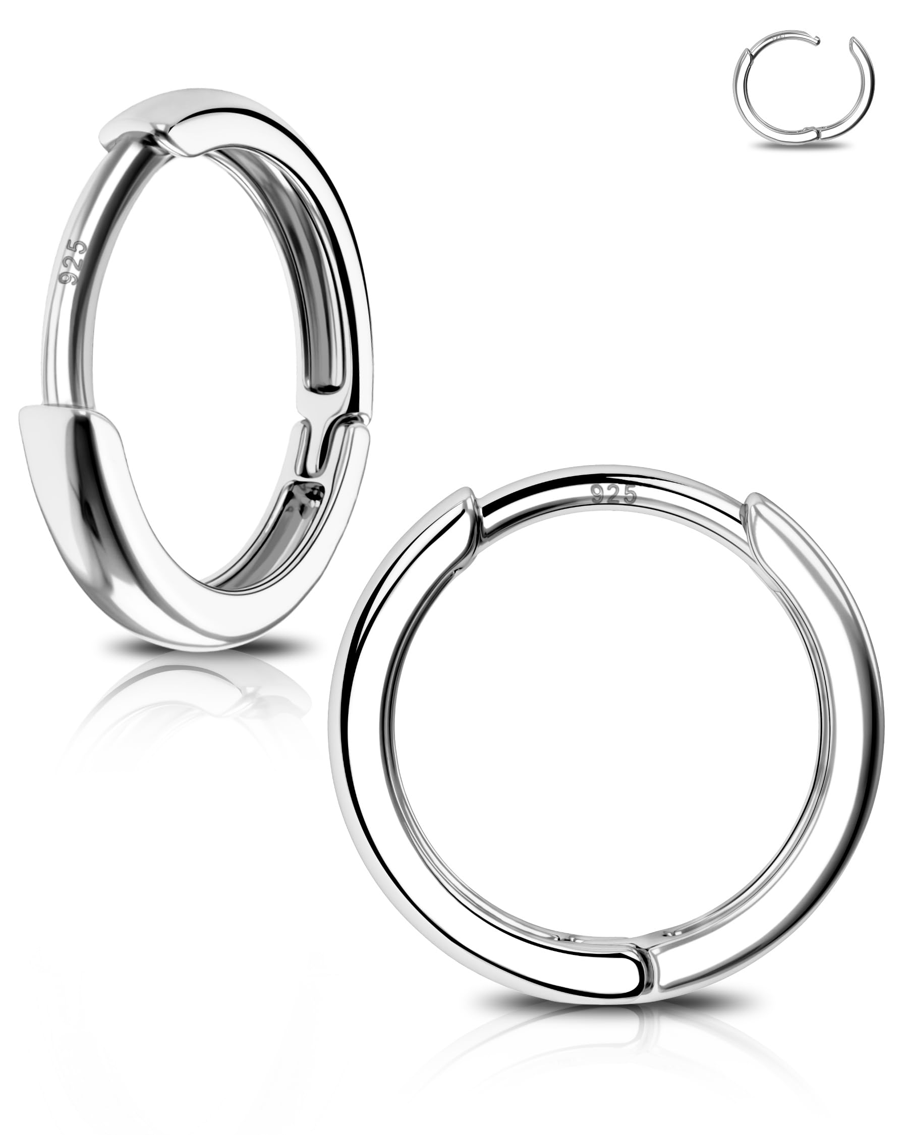 Jewseen Helix-Ohrring, 20 g, Septum-Clicker, 2 Stück, Scharnier-Segmentringe, 925er-Sterlingsilber, Knorpel-Creolen, Huggie-Creolen