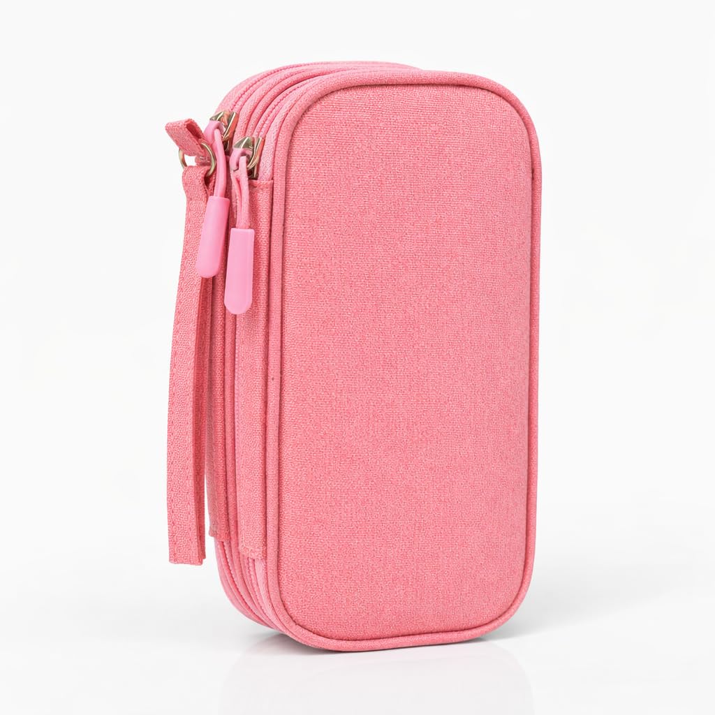 Portable Electronics Organizer Case, Travel Cable Organizer Pouch with 2 Layer Storage, Gadget Organizer Bag for Charger, Power Bank, USB Cables, Earphones & Accessories (Pink)