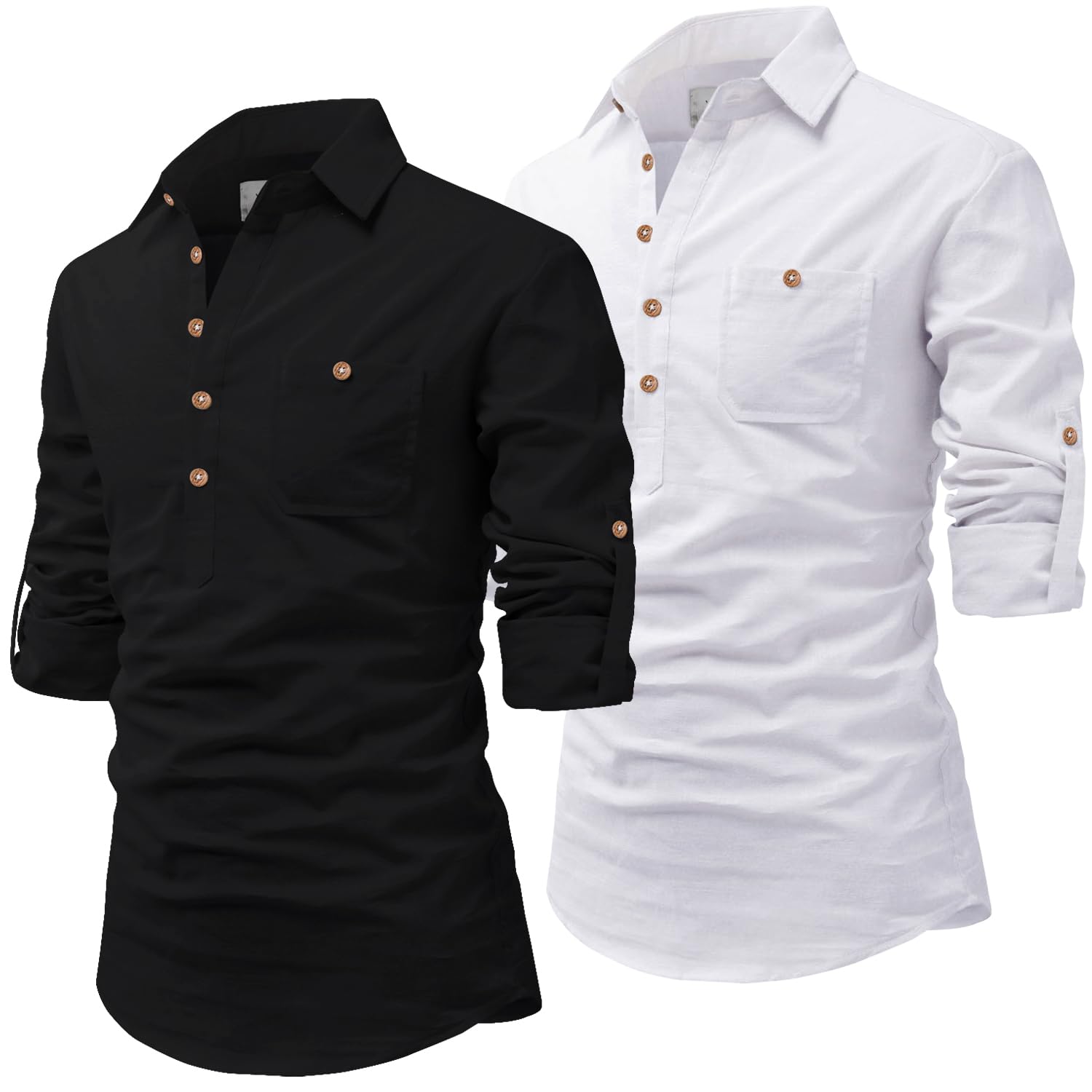 univibe Full Sleeve Casual Spread Collor Slim Fit Short Kurta for Men (Pack of 2)-picture-25