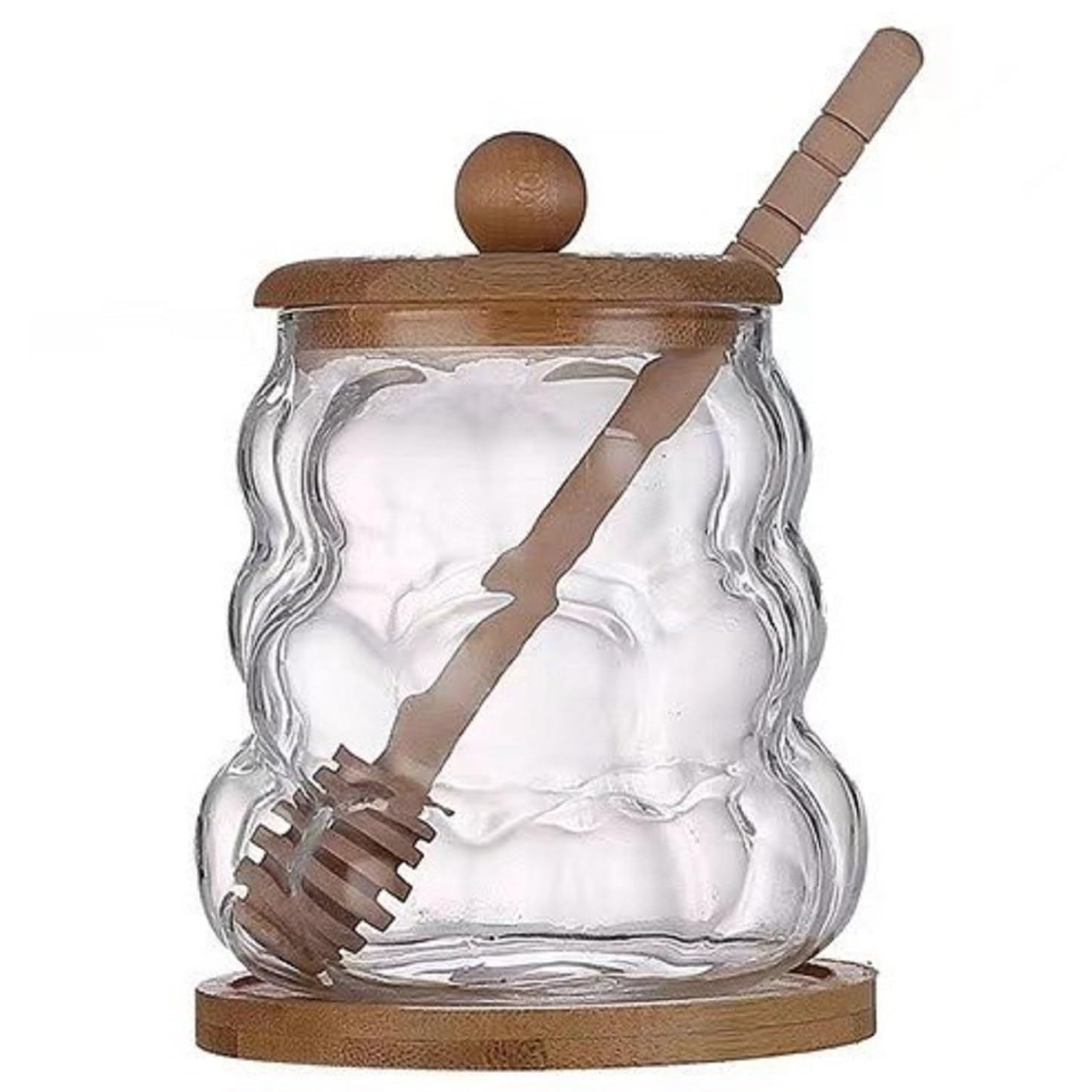 EdirFtra Glass Honey Jar 350ml with Bamboo Lid & Dipper