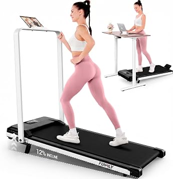 FUNMILY Upgrade Walking Pad Folding Treadmill with 12%/15% Incline & Handle Bar, 3.5HP Foldable Under Desk Compact Treadmills for Home/Office/Gym, 400+lb Capacity, Shock Absorption