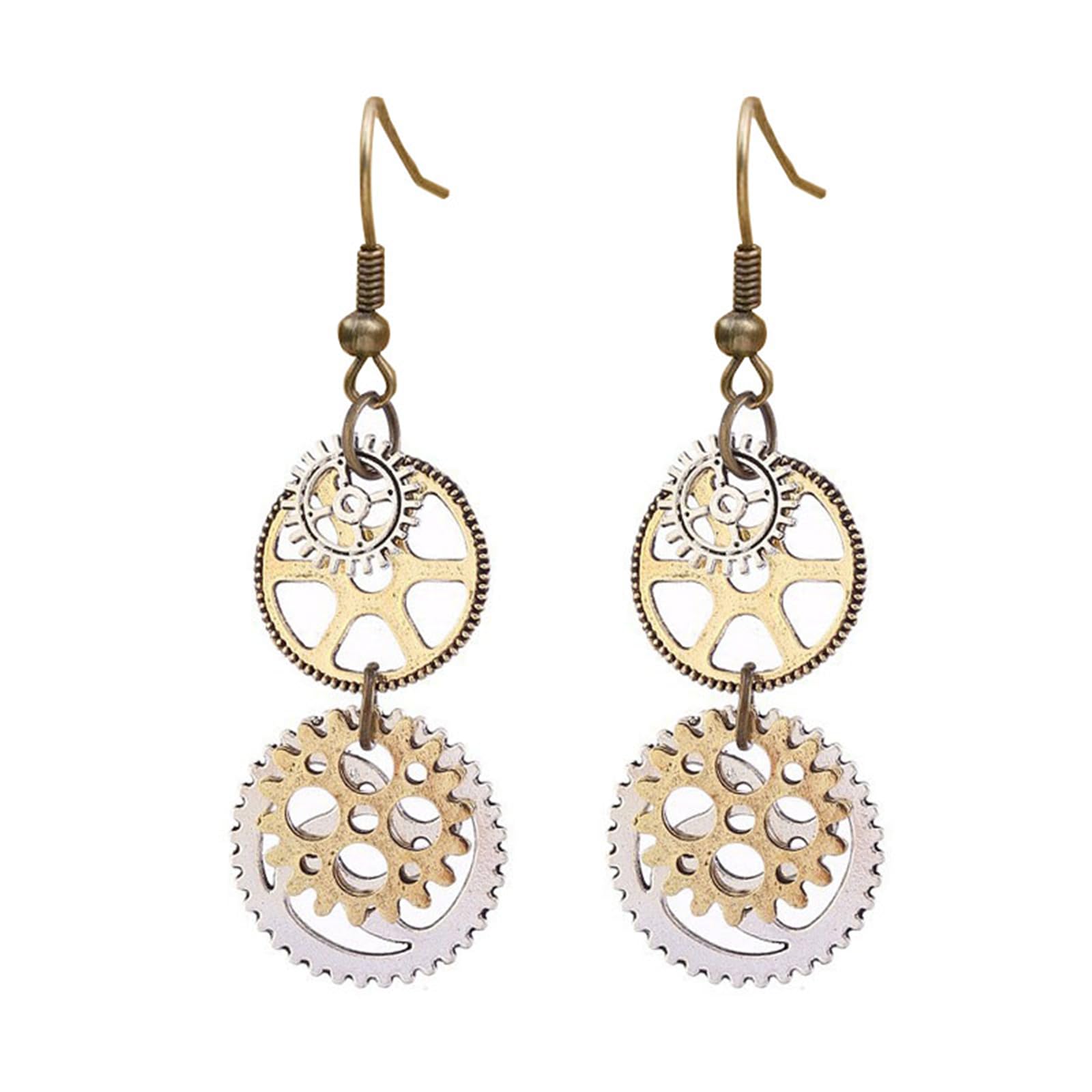 Steampunk Earrings for Women Handmade Personalized Vintage Steam Gear Earrings Retro Antique Bronze Steampunk Gear Pendant Dangle Drop Earrings