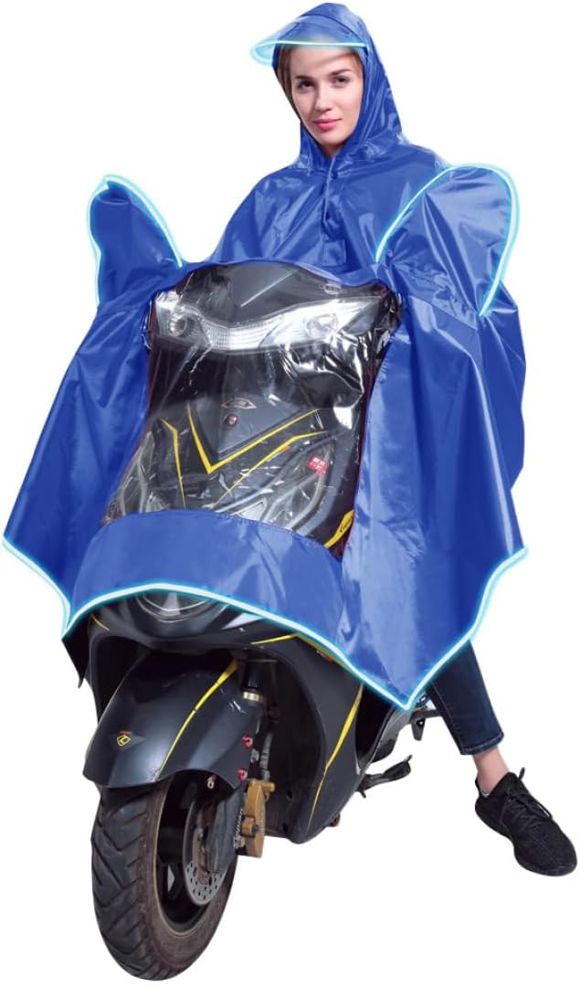 Yeory Motorbike Waterproof Rain Cape Coat Electric Mobility Scooter Motorcycle Raincoat Rain Poncho Rain Rainwear with Mirror Slots, Reflective Strip for Night Riding