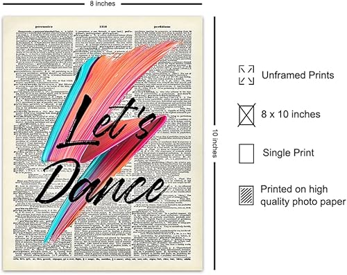 Miniatura 2 de Let's Dance Poster Print - 8x10 Dictionary Wall Art Decor, Home Decoration for Bedroom, Bathroom, Living Room - Cool Unique Gift for Women, Men, 80s