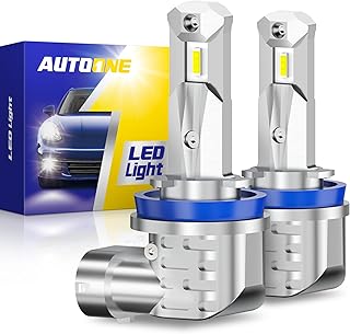 AUTOONE 2023 New H11 LED Headlight Bulbs 6000K White, Canbus for H8/H9/H16 Fog Lights, DRL, Low Beam or High Beam, 300% Brighter Plug and Play Fanless Mini Size Car Bulbs Replacement (Pack of 2)