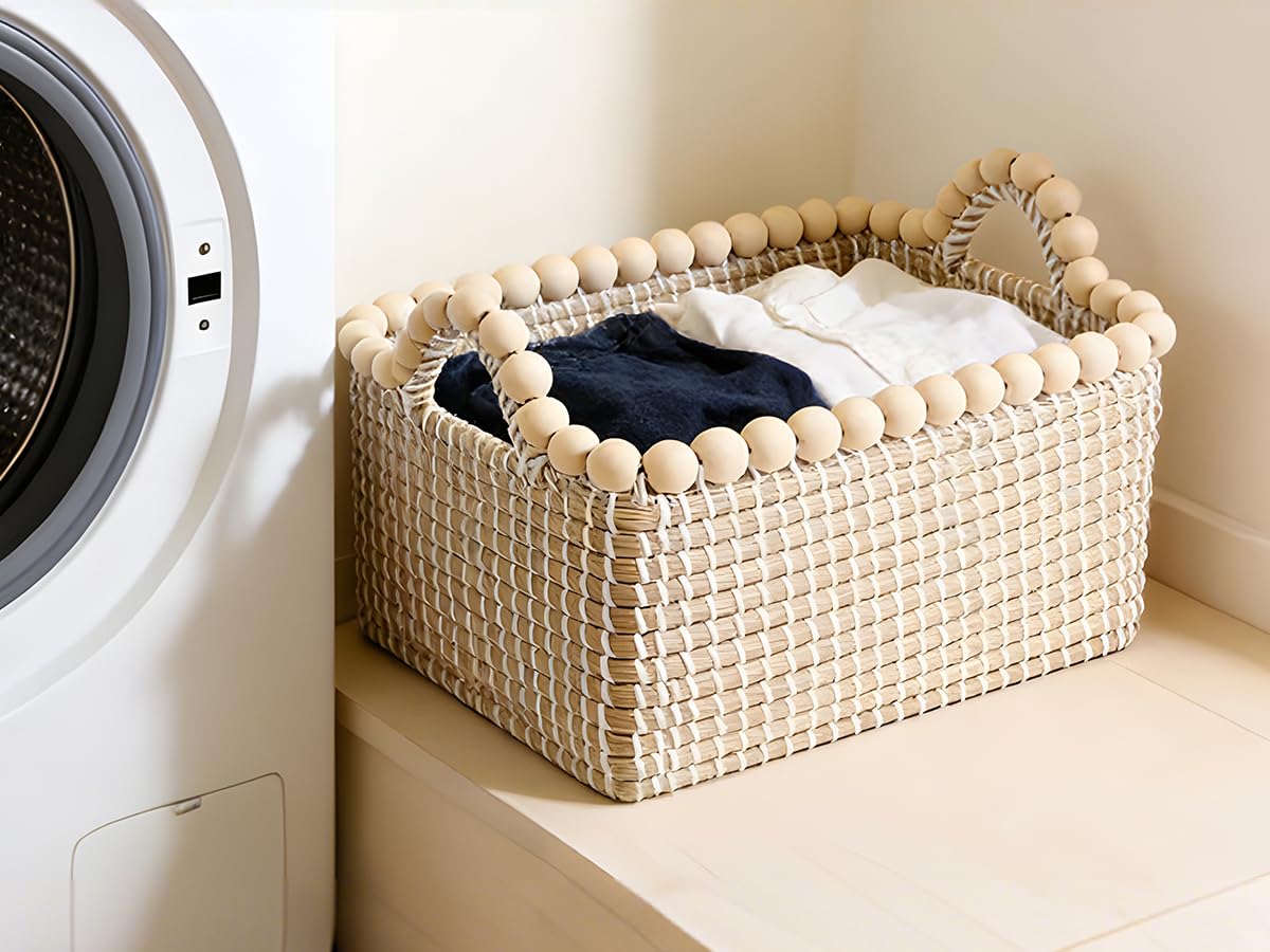 3er Set Aufbewahrungskorb Seegraskorb, Wäschekorb mit Griffen, 14.7L/10L/6.5L, Deko Korb für Wohnzimmer, Küche, Kinderzimmer, Badezimmer für Bettwaren, Kosmetik, Küchenutensilien