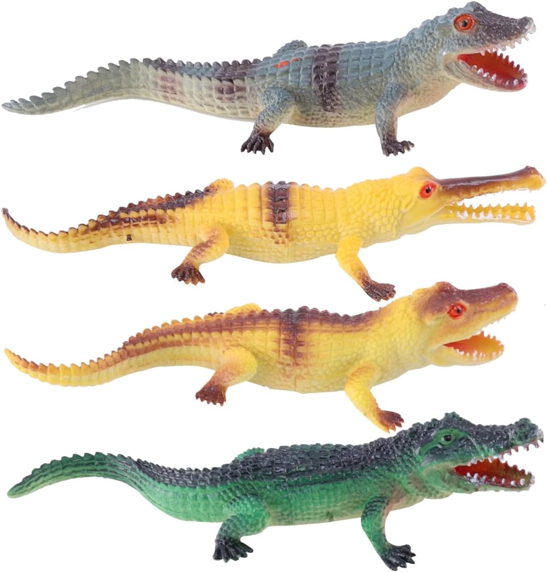 4pcs Realistic Alligator Figurine Educational Animal Model for Cognitive Learning Playset with Yellow Green Grey Mini Figures for Boys