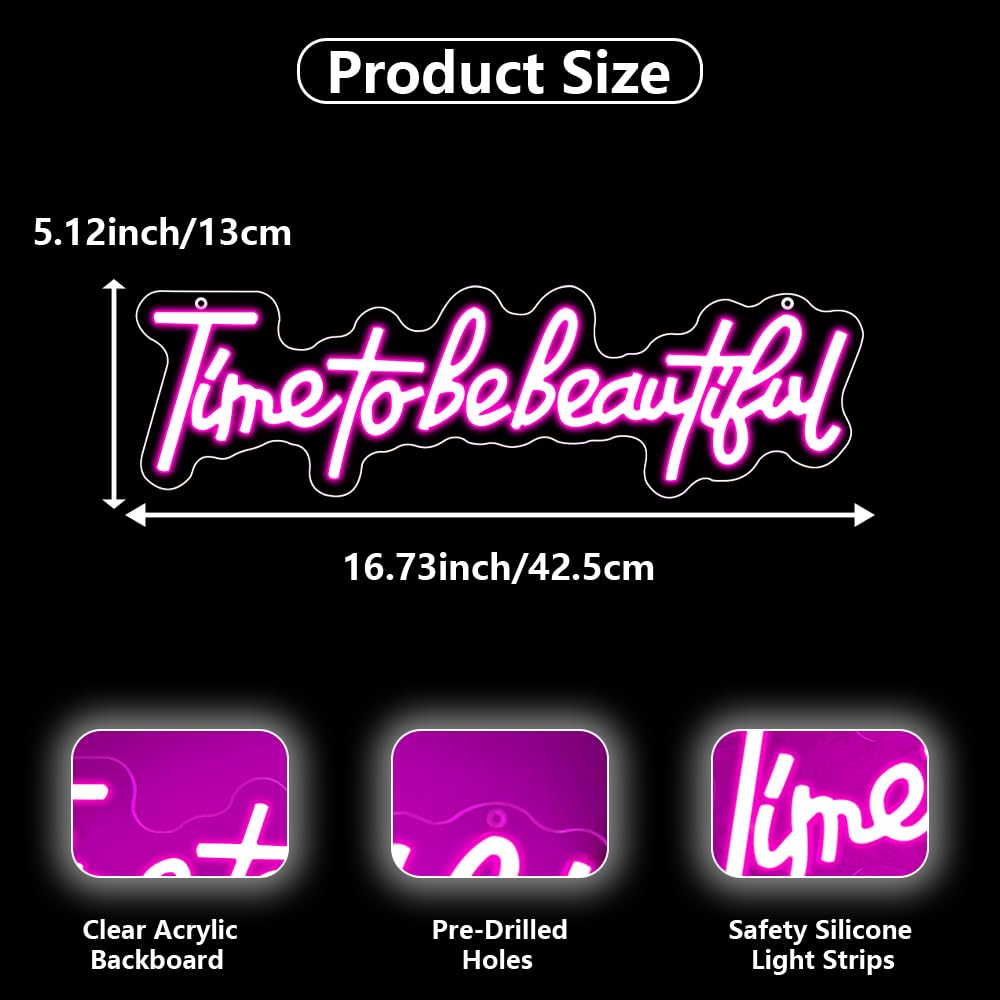 Time to Be Beautiful Neonschild, Rosa, schöne Neonschilder für Wanddekoration, LED-Schild, Buchstaben, beleuchtete Schilder für Hochzeit, Salon, Schönheitszimmer, Schlafzimmer, Dekoration, beste